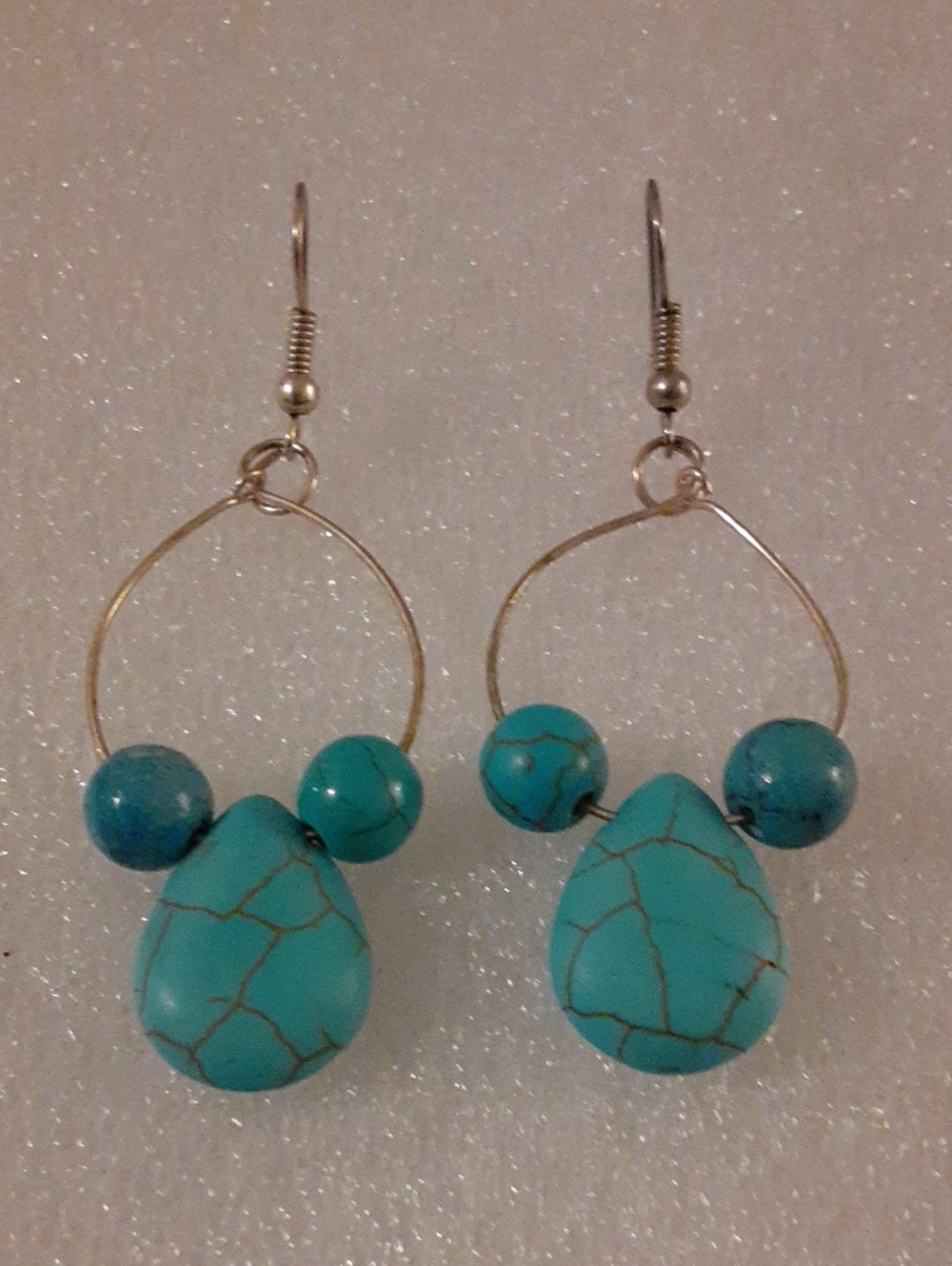 Turquoise Teardrop Hoop Earrings with Bead Accents - Women's Jewelry